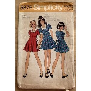 VTG Simplicity Pattern 5876 Girls' V-Neck Princess Seams Short Dress Size 10 CUT